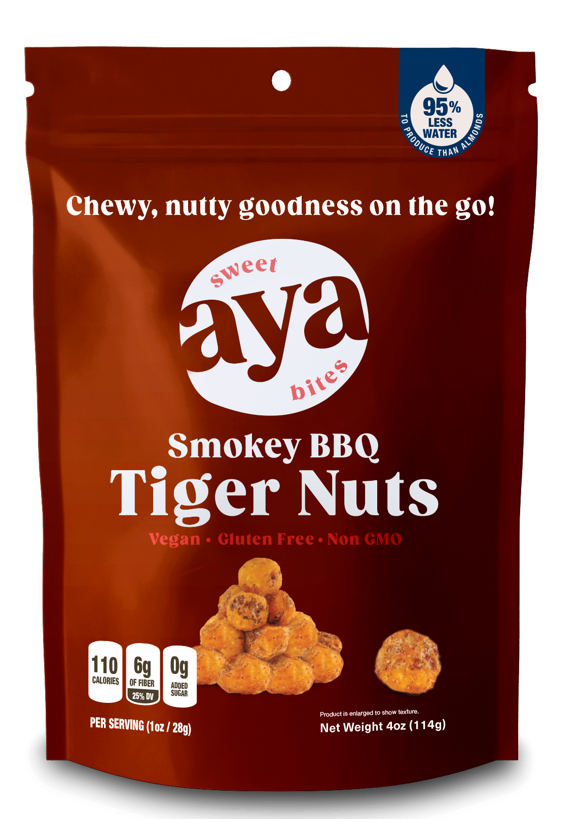 Smokey BBQ barbecue flavored sweet aya bites tiger nuts healthy, low-calorie, low-fat snack food