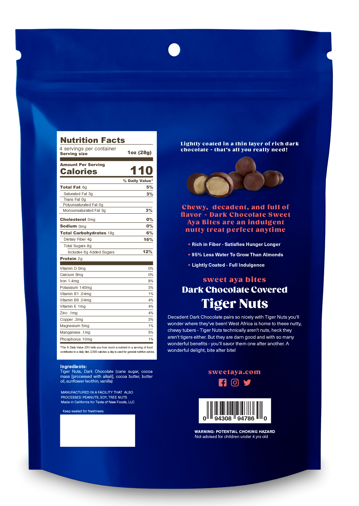 Dark chocolate-covered sweet aya bites tiger nuts healthy, low-calorie, low-fat snack food