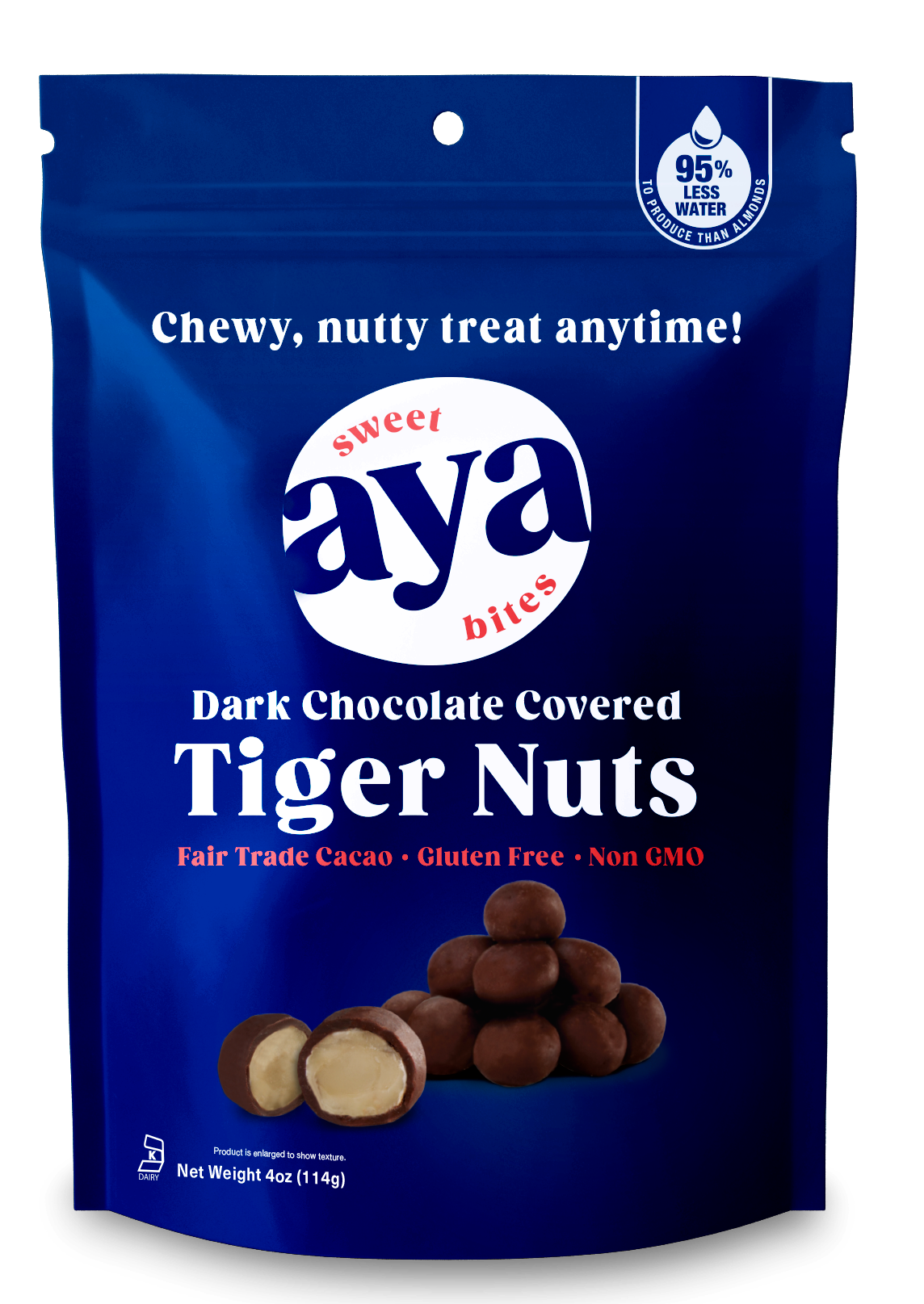 Dark chocolate-covered sweet aya bites tiger nuts healthy, low-calorie, low-fat snack food